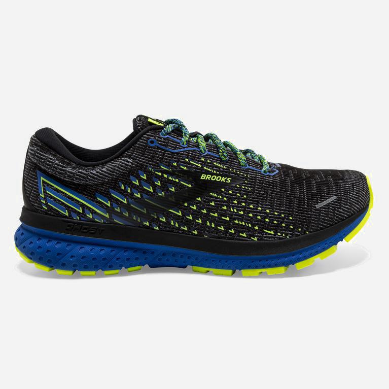 Brooks Ghost 13 Israel - Men's Road Running Shoes - Black/Blue/GreenYellow/Nightlife (94863-HJGE)